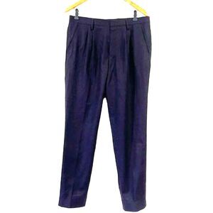 Mr. P Navy Blue Pleated Dress Pants Wool Made in Italy Size 34 x 30 Tapered